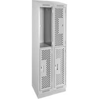 Casiers Clean Line, 2 niveaux, Bloc de 2, 24" x 18" x 82", Acier, Gris, Rivet (assembl&eacute;), Perfor&eacute; Nassau Supply