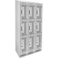 Casiers Clean Line, 3 niveaux, Bloc de 3, 36" x 15" x 82", Acier, Gris, Rivet (assembl&eacute;), Perfor&eacute; Nassau Supply