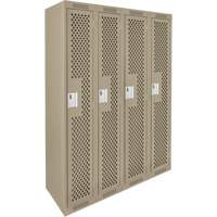 Clean Line Lockers, Bank of 4, 48" x 12" x 72", Steel, Beige, Rivet (Assembled), Perforated Nassau Supply
