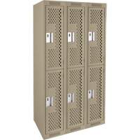 Clean Line Lockers, 2 -tier, Bank of 3, 36" x 12" x 72", Steel, Beige, Rivet (Assembled), Perforated Nassau Supply