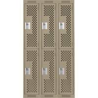 Clean Line Lockers, 2 -tier, Bank of 3, 36" x 12" x 72", Steel, Beige, Rivet (Assembled), Perforated Nassau Supply