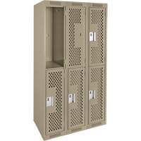 Clean Line Lockers, 2 -tier, Bank of 3, 36" x 12" x 72", Steel, Beige, Rivet (Assembled), Perforated Nassau Supply