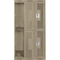 Clean Line Lockers, 2 -tier, Bank of 3, 36" x 12" x 72", Steel, Beige, Rivet (Assembled), Perforated Nassau Supply