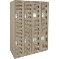 Casiers Clean Line, 2 niveaux, Bloc de 4, 48" x 12" x 72", Acier, Beige, Rivet (assembl&eacute;), Perfor&eacute; Nassau Supply