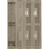 Casiers Clean Line, 2 niveaux, Bloc de 4, 48" x 12" x 72", Acier, Beige, Rivet (assembl&eacute;), Perfor&eacute; Nassau Supply
