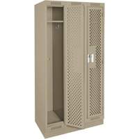 Clean Line Lockers, Bank of 3, 36" x 18" x 76", Steel, Beige, Rivet (Assembled), Perforated Nassau Supply