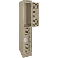 Casiers Clean Line, 2 niveaux, 12" x 15" x 76", Acier, Beige, Rivet (assembl&eacute;), Perfor&eacute; Nassau Supply