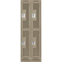 Casiers Clean Line, 2 niveaux, Bloc de 2, 24" x 15" x 76", Acier, Beige, Rivet (assembl&eacute;), Perfor&eacute; Nassau Supply