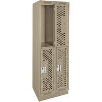 Casiers Clean Line, 2 niveaux, Bloc de 2, 24" x 15" x 76", Acier, Beige, Rivet (assembl&eacute;), Perfor&eacute; Nassau Supply