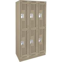 Clean Line Lockers, 2 -tier, Bank of 3, 36" x 15" x 76", Steel, Beige, Rivet (Assembled), Perforated Nassau Supply
