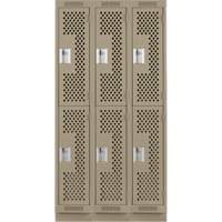 Clean Line Lockers, 2 -tier, Bank of 3, 36" x 15" x 76", Steel, Beige, Rivet (Assembled), Perforated Nassau Supply