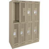 Clean Line Lockers, 2 -tier, Bank of 4, 48" x 15" x 76", Steel, Beige, Rivet (Assembled), Perforated Nassau Supply