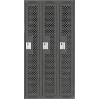 Clean Line Lockers, Bank of 3, 36" x 12" x 72", Steel, Charcoal, Rivet (Assembled), Perforated Nassau Supply
