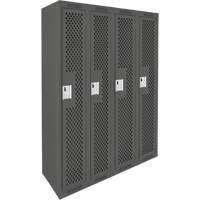 Clean Line Lockers, Bank of 4, 48" x 12" x 72", Steel, Charcoal, Rivet (Assembled), Perforated Nassau Supply