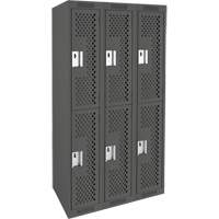 Clean Line Lockers, 2 -tier, Bank of 3, 36" x 12" x 72", Steel, Charcoal, Rivet (Assembled), Perforated Nassau Supply