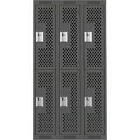 Clean Line Lockers, 2 -tier, Bank of 3, 36" x 12" x 72", Steel, Charcoal, Rivet (Assembled), Perforated Nassau Supply