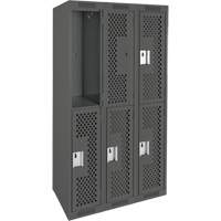 Clean Line Lockers, 2 -tier, Bank of 3, 36" x 12" x 72", Steel, Charcoal, Rivet (Assembled), Perforated Nassau Supply