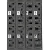 Clean Line Lockers, 2 -tier, Bank of 4, 48" x 12" x 72", Steel, Charcoal, Rivet (Assembled), Perforated Nassau Supply