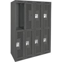 Clean Line Lockers, 2 -tier, Bank of 4, 48" x 12" x 72", Steel, Charcoal, Rivet (Assembled), Perforated Nassau Supply
