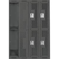 Clean Line Lockers, 2 -tier, Bank of 4, 48" x 12" x 72", Steel, Charcoal, Rivet (Assembled), Perforated Nassau Supply