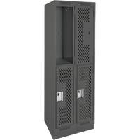 Casiers Clean Line, 2 niveaux, Bloc de 2, 24" x 15" x 76", Acier, Charbon, Rivet (assembl&eacute;), Perfor&eacute; Nassau Supply
