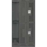 Clean Line Lockers, 2 -tier, Bank of 3, 36" x 15" x 76", Steel, Charcoal, Rivet (Assembled), Perforated Nassau Supply