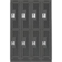 Clean Line Lockers, 2 -tier, Bank of 4, 48" x 15" x 76", Steel, Charcoal, Rivet (Assembled), Perforated Nassau Supply