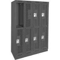 Clean Line Lockers, 2 -tier, Bank of 4, 48" x 15" x 76", Steel, Charcoal, Rivet (Assembled), Perforated Nassau Supply