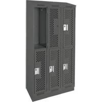 Clean Line Lockers, 2 -tier, Bank of 3, 36" x 18" x 82", Steel, Charcoal, Rivet (Assembled), Perforated Nassau Supply