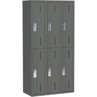 Concorde Heavy-Duty Lockers, 2 -tier, Bank of 3, 36" x 18" x 72", Steel, Charcoal, Welded (Assembled) Nassau Supply
