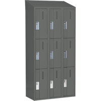Concorde Heavy-Duty Lockers, 3 -tier, Bank of 3, 36" x 18" x 78", Steel, Charcoal, Welded (Assembled) Nassau Supply