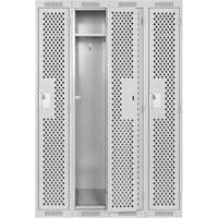 Clean Line Lockers, Bank of 4, 48" x 15" x 72", Steel, Grey, Rivet (Assembled), Perforated Nassau Supply