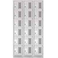 Assembled Lockerettes Clean Line Perforated Economy Lockers, 6 -tier, Bank of 3, 18" x 72" x 12", Steel Nassau Supply