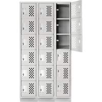 Assembled Lockerettes Clean Line Perforated Economy Lockers, 6 -tier, Bank of 3, 18" x 72" x 12", Steel Nassau Supply