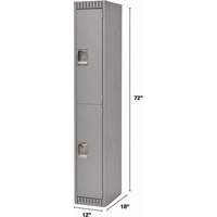 Lockers, 2 -tier, 12" x 18" x 72", Steel, Grey, Knocked Down Nassau Supply