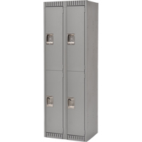 Lockers, 2 -tier, Bank of 2, 24" x 18" x 72", Steel, Grey, Knocked Down Nassau Supply