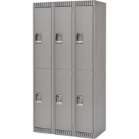 Lockers, 2 -tier, Bank of 3, 36" x 18" x 72", Steel, Grey, Knocked Down Nassau Supply