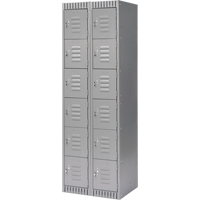 Lockers, 6 -tier, Bank of 2, 24" x 18" x 72", Steel, Grey, Knocked Down Nassau Supply