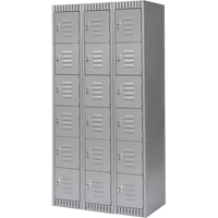 Lockers, 6 -tier, Bank of 3, 36" x 18" x 72", Steel, Grey, Knocked Down Nassau Supply