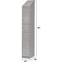 Lockers, 6 -tier, 12" x 18" x 82", Steel, Grey, Knocked Down Nassau Supply