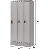 Lockers, Bank of 3, 36" x 18" x 76", Steel, Grey, Knocked Down Nassau Supply