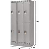 Lockers, 2 -tier, Bank of 3, 36" x 18" x 76", Steel, Grey, Knocked Down Nassau Supply
