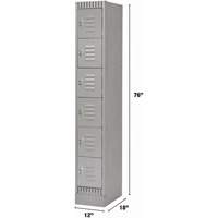 Lockers, 6 -tier, 12" x 18" x 76", Steel, Grey, Knocked Down Nassau Supply