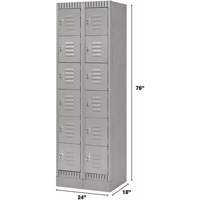 Lockers, 6 -tier, Bank of 2, 24" x 18" x 76", Steel, Grey, Knocked Down Nassau Supply