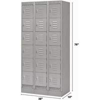 Lockers, 6 -tier, Bank of 3, 36" x 18" x 76", Steel, Grey, Knocked Down Nassau Supply