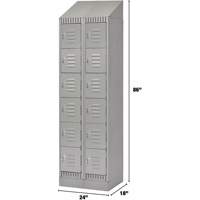 Lockers, 6 -tier, Bank of 2, 24" x 18" x 86", Steel, Grey, Knocked Down Nassau Supply