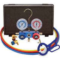 Automotive R134A 2-Way Manifold Gauge Set with 3-In-1 Side Mount Can Tap Valve Nassau Supply