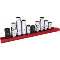 Jeu de douilles chrom&eacute;es avec rail, 10 Morceaux, Prise de 1/4"/3/8" Nassau Supply