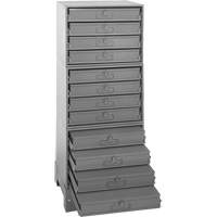 Modular Compartment Drawer Box Rack, Steel, 12 Drawers, 20-3/8" x 16" x 60-1/8", Grey Nassau Supply