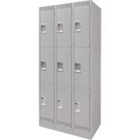 Lockers, 3 -tier, Bank of 3, 36" x 18" x 76", Steel, Grey, Knocked Down Nassau Supply